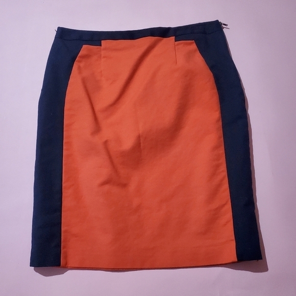 Vintage 1990s 90s Orange Dark Navy Professional Work Pencil Skirt - Picture 5 of 5